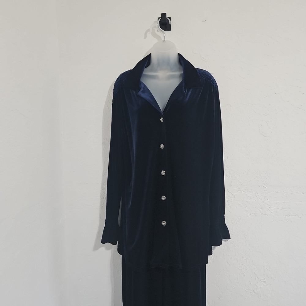 Coldwater Creek Navy Blue Velour 3 Pc Set (Long Shirt TankTop Pants) Size L & XL